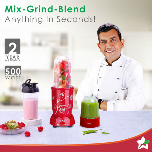 Nutri-blend 500W Mixer Grinder, 22000 RPM Motor, Smoothie Maker, Masala Grinder, Chutney Blender, 3 Unbreakable Jars & Sipper Jar, Recipe Book by Chef Sanjeev Kapoor, 2 Yr Warranty, Red