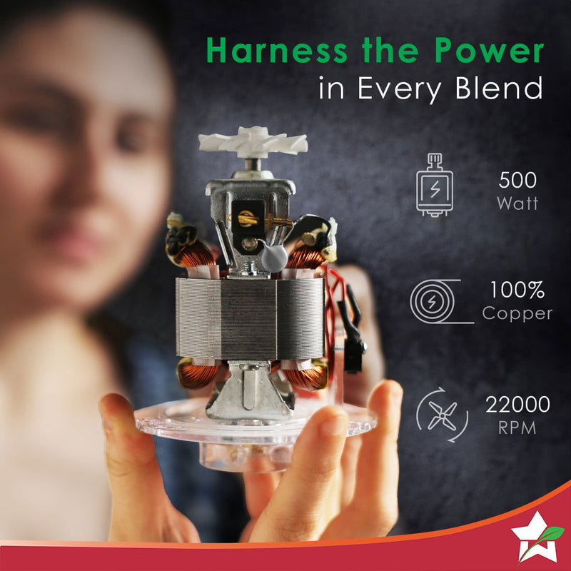 Nutri-blend 500W Mixer Grinder, 22000 RPM Motor, Smoothie Maker, Masala Grinder, Chutney Blender, 3 Unbreakable Jars & Sipper Jar, Recipe Book by Chef Sanjeev Kapoor, 2 Yr Warranty, Red