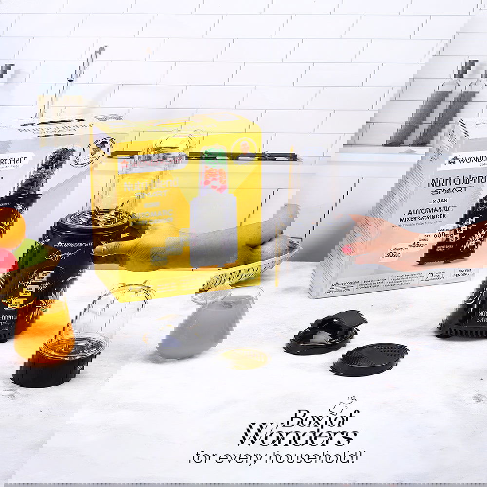 Nutri-blend SMART Automatic Mixer Grinder with Dual Pulse Function|22000 RPM|100% Full Copper Motor|2 Unbreakable Jars| 500 Watt| 2 Years Warranty| Recipe book by Chef Sanjeev Kapoor| Black