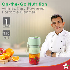 Nutri-cup Zip Portable Blender | 350ml | Blend & Sip with Flip Top Sipper Lid | For Smoothies, Juices, Shakes, Coffee | 2000 mAh Battery | 20 Blending Cycles in One Charge | Type C Charging | Green