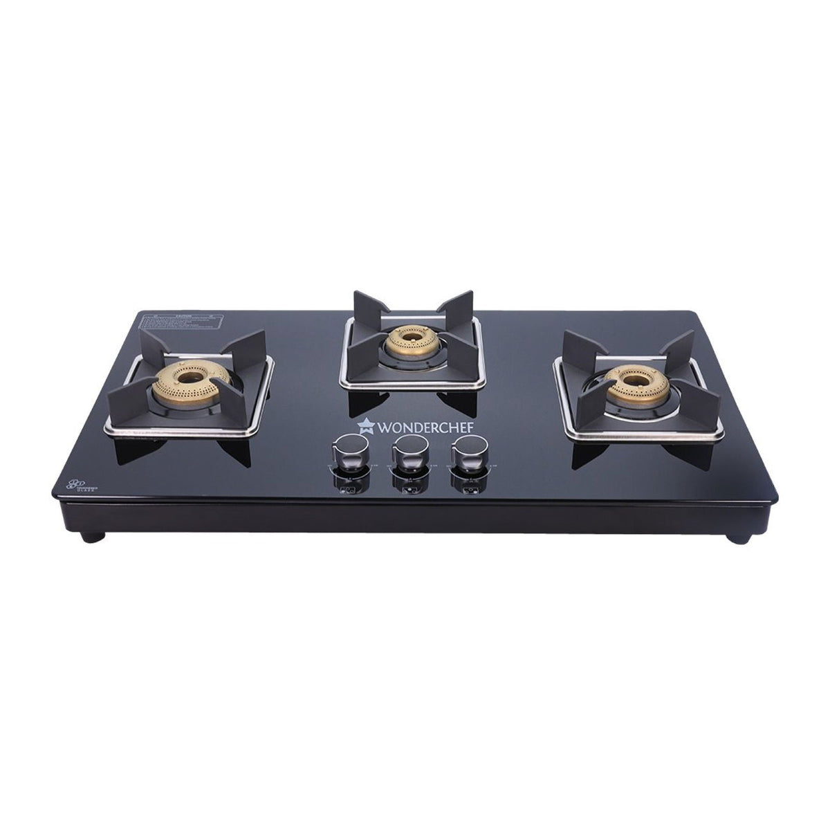 Wonderchef Octavia 3 Burner Glass Hob Top Manual Cooktop | 8mm Toughened Glass | Manual Ignition | Forged Brass Burners 
