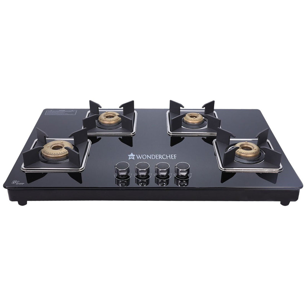 Wonderchef Octavia 4 Burner Glass Hob Top Manual Cooktop | 8mm Toughened Glass | Manual Ignition | Forged Brass Burners 