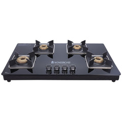Wonderchef Octavia 4 Burner Glass Hob Top Manual Cooktop | 8mm Toughened Glass | Manual Ignition | Forged Brass Burners 