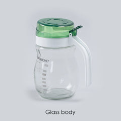 Wonderchef Oil Pourer Glass Bottle for Kitchen, Transparent Oil Pourer and Holder with Green Lid, Accurate Pouring witho