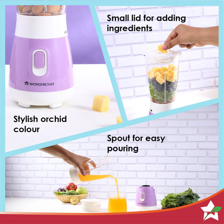 Orchid Personal Blender, 250W Copper Motor, 600ml Transparent Jar, Stainless Steel Blades for Perfect Blending, Hassle Free Blending of Fruits & Vegetable Juices, Protein Shakes, Smoothies