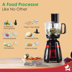 Platinum Food Processor-Mixer-Grinder | 750W Copper Motor | Blades for Slicing, Shredding, Kneading, Juliennes, French-Fries | 4 Jars for Dry/Wet Grinding, Blending | 5 Yr Warranty on Motor