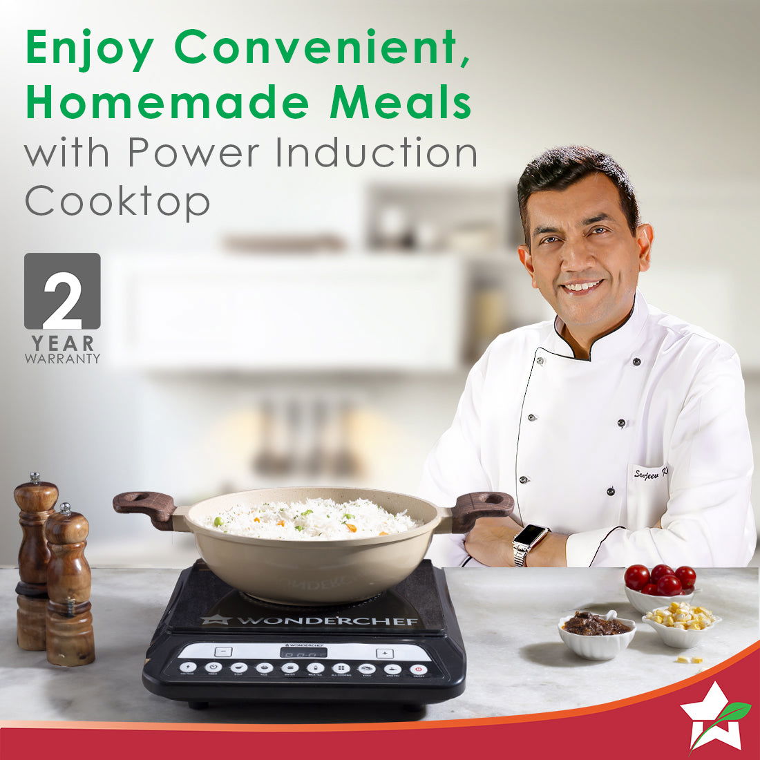Wonderchef Power 1400W Induction Cooktop with 11 Preset Functions, Push Touch Control Button Induction Cooktop, 2 Years 