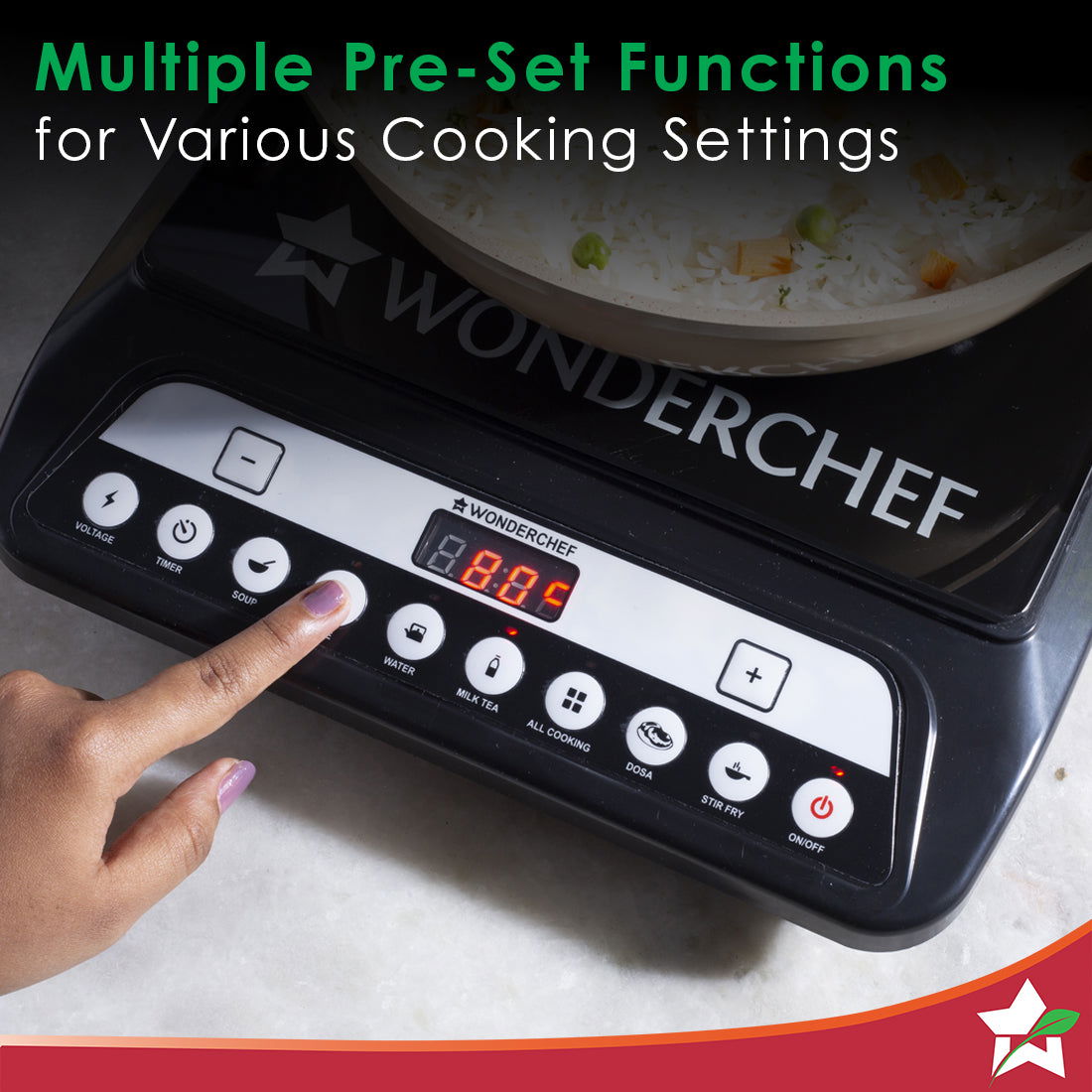 Wonderchef Power 1400W Induction Cooktop with 11 Preset Functions, Push Touch Control Button Induction Cooktop, 2 Years 