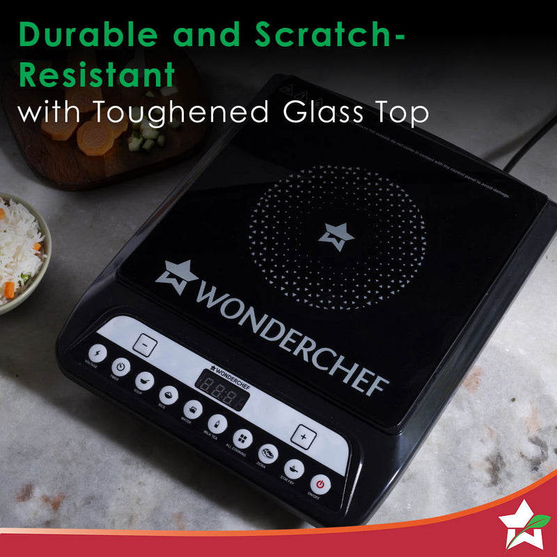 Wonderchef Power 1400W Induction Cooktop with 11 Preset Functions, Push Touch Control Button Induction Cooktop, 2 Years 