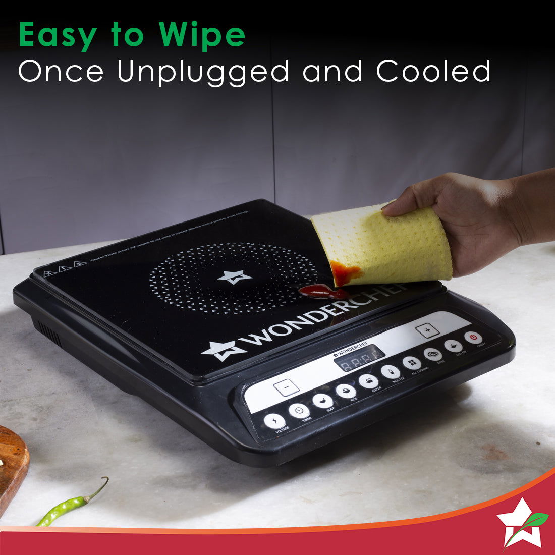 Wonderchef Power 1400W Induction Cooktop with 11 Preset Functions, Push Touch Control Button Induction Cooktop, 2 Years 