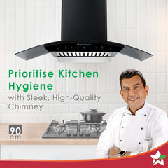 Wonderchef Power Curve Wall-Mount Chimney | Auto Clean Function | 1200M3/H | Suction Capacity | 3 Speed Motion| Gesture 