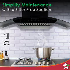 Wonderchef Power Curve Wall-Mount Chimney | Auto Clean Function | 1200M3/H | Suction Capacity | 3 Speed Motion| Gesture 
