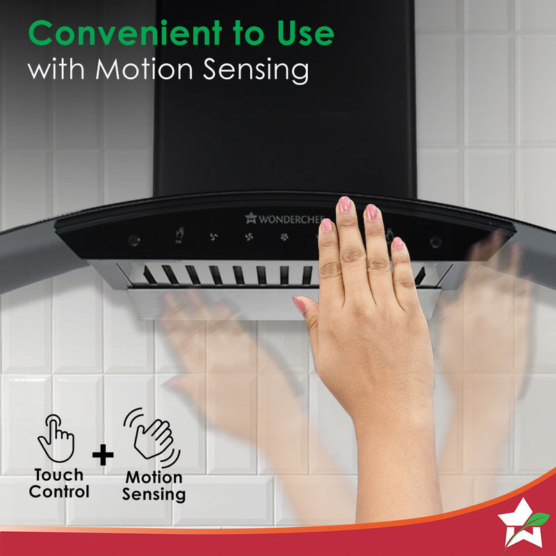 Wonderchef Power Curve Wall-Mount Chimney | Auto Clean Function | 1200M3/H | Suction Capacity | 3 Speed Motion| Gesture 