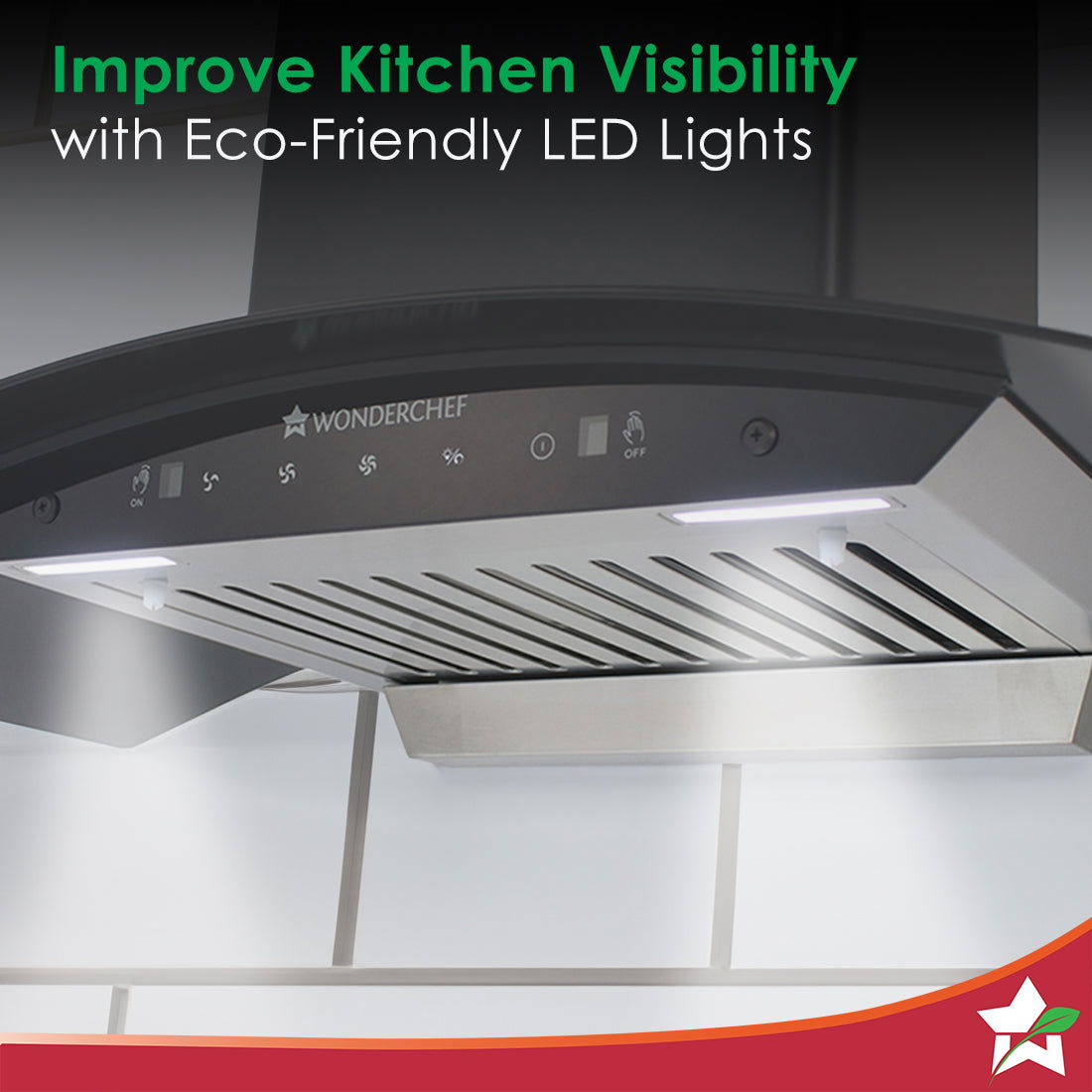 Wonderchef Power Curve Wall-Mount Chimney | Auto Clean Function | 1200M3/H | Suction Capacity | 3 Speed Motion| Gesture 