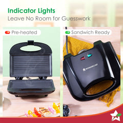 Prato Plus Griller Auto Temp Control, LED indicator | 800 W | Non-stick Coated Plates | Oil Free Toasting| Easy to Clean| 1 Year Warranty