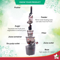 Regalia Full Fruit Cold Press Slow Juicer | 55 RPM Slow Juicer Retains Higher Nutrients | 240W powerful DC motor | Easy to Clean | 5-Year Motor Warranty