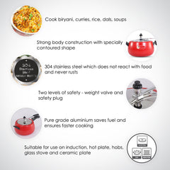 Regalia Induction Base 5L Pressure Cooker with Inner Lid, 2 Years Warranty, Red