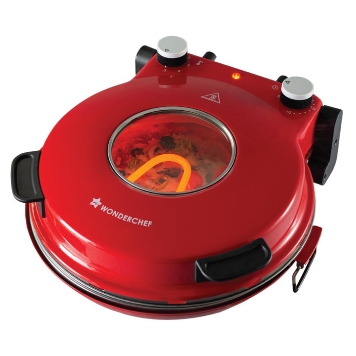 Wonderchef Regalia Pizza Maker | Crispy Pizzas in 5 Minutes with Rapid Cooking over 450°C | Wood-Fired Pizza-Like Taste | Lava Stone Base for Golden Crust | 1200W, 12-in Diameter | 2-Year Warranty