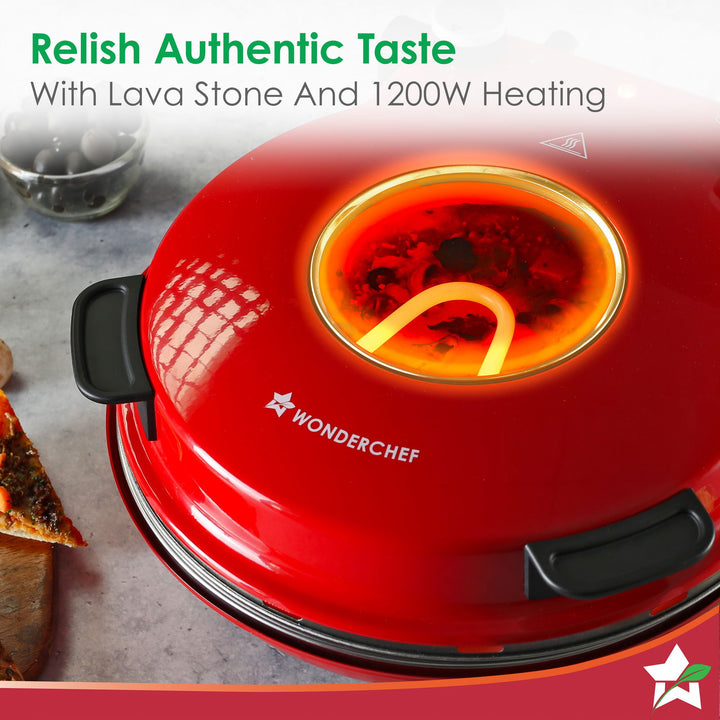 Wonderchef Regalia Pizza Maker | Crispy Pizzas in 5 Minutes with Rapid Cooking over 450°C | Wood-Fired Pizza-Like Taste | Lava Stone Base for Golden Crust | 1200W, 12-in Diameter | 2-Year Warranty
