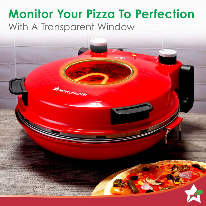 Wonderchef Regalia Pizza Maker | Crispy Pizzas in 5 Minutes with Rapid Cooking over 450°C | Wood-Fired Pizza-Like Taste | Lava Stone Base for Golden Crust | 1200W, 12-in Diameter | 2-Year Warranty