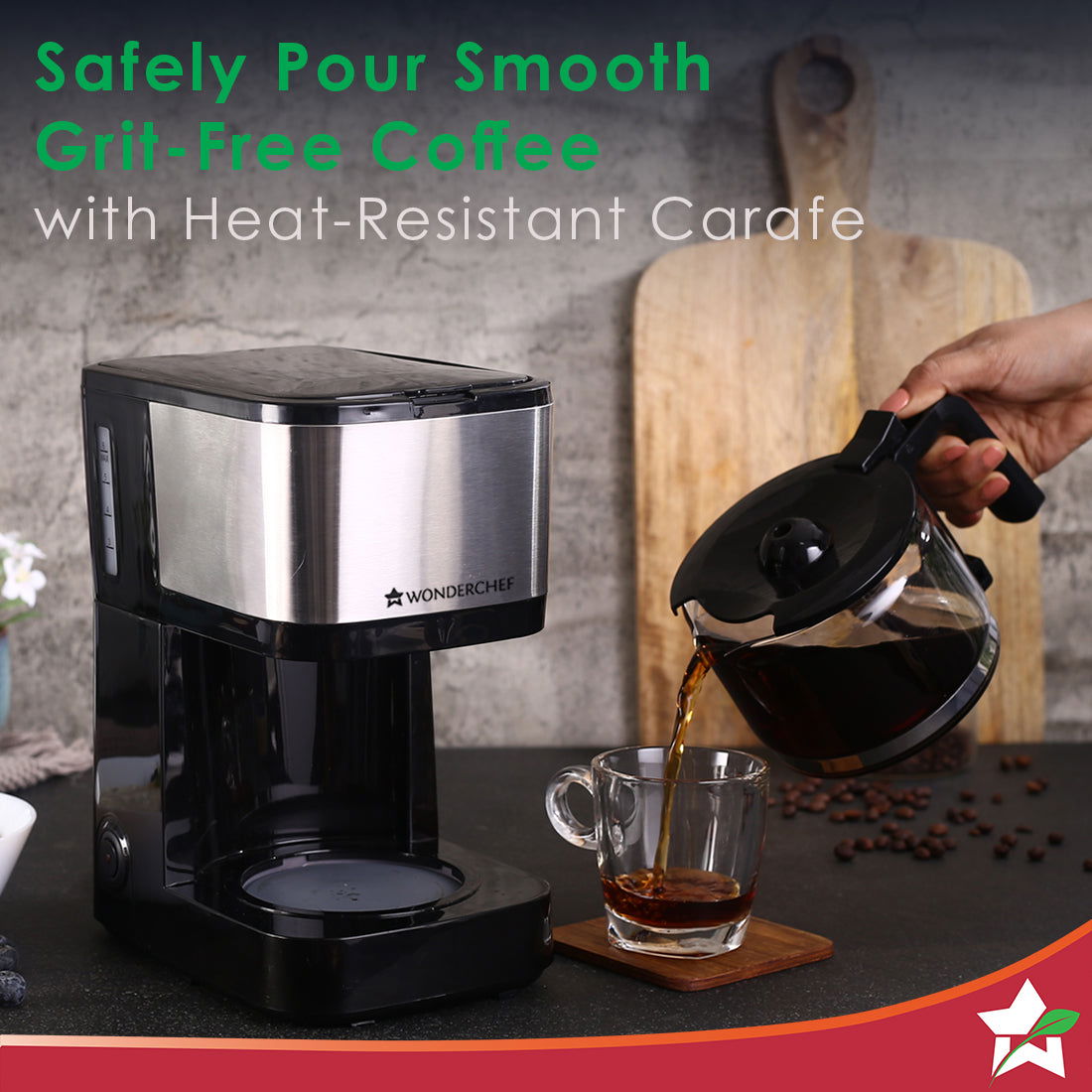 Wonderchef Regalia Pronto Brew Coffee Maker | Drip Coffee | 6 Cups Coffee | 750 ml Borosilicate Glass Carafe with Hot Pl