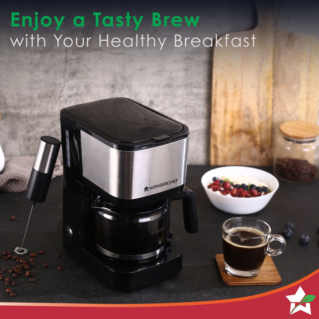 Wonderchef Regalia Pronto Brew Coffee Maker | Drip Coffee | 6 Cups Coffee | 750 ml Borosilicate Glass Carafe with Hot Pl