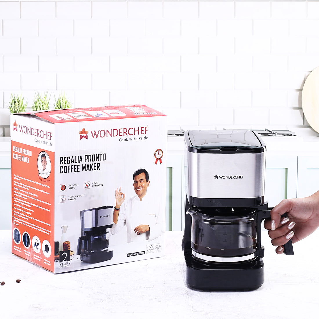 Wonderchef Regalia Pronto Brew Coffee Maker | Drip Coffee | 6 Cups Coffee | 750 ml Borosilicate Glass Carafe with Hot Pl