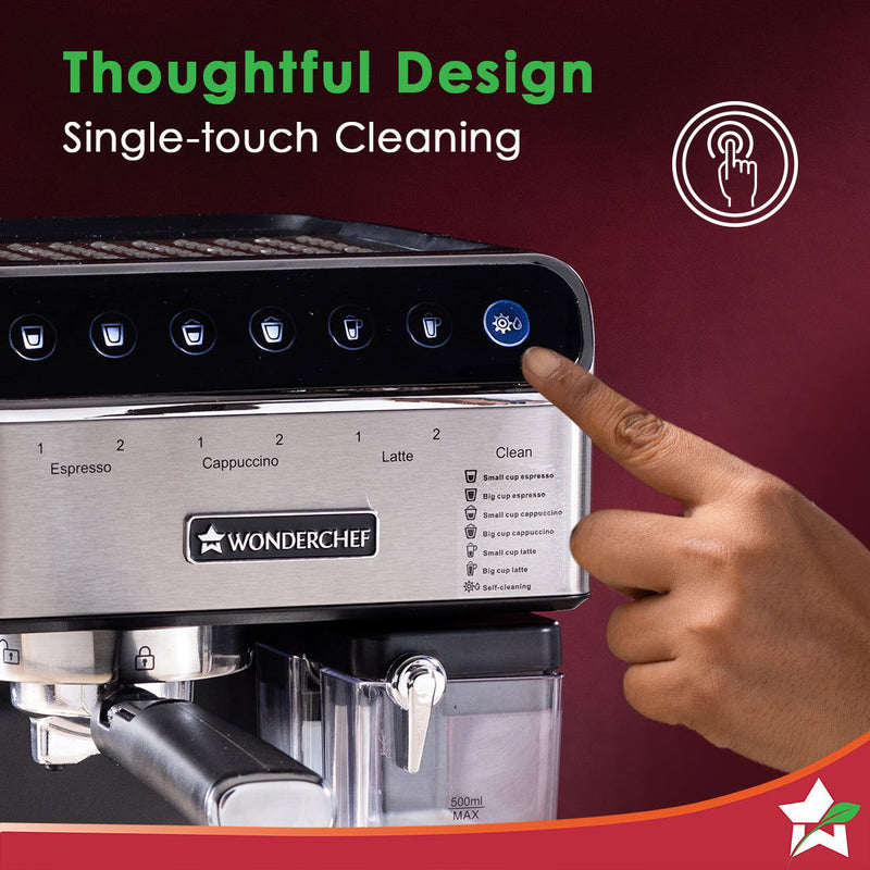 Wonderchef Regenta 20 Bar Automatic Coffee Maker | Espresso, Cappuccino, Latte, Mocha | Auto Frothing | Built-in Milk co