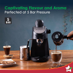 Wonderchef Regenta 5 Bar Espresso Coffee Maker| Built in Milk Frother | Make Espressos, Cappuccinos & Lattes at Home | M