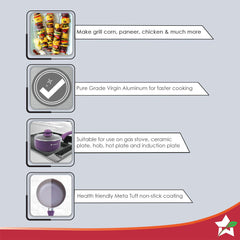 Royal Velvet 18cm Sauce pan with Glass Lid I Induction Ready | Soft-touch handles |Non – Toxic I Virgin Aluminium| 3 mm thick | 2 litres | 2 year warranty | Purple