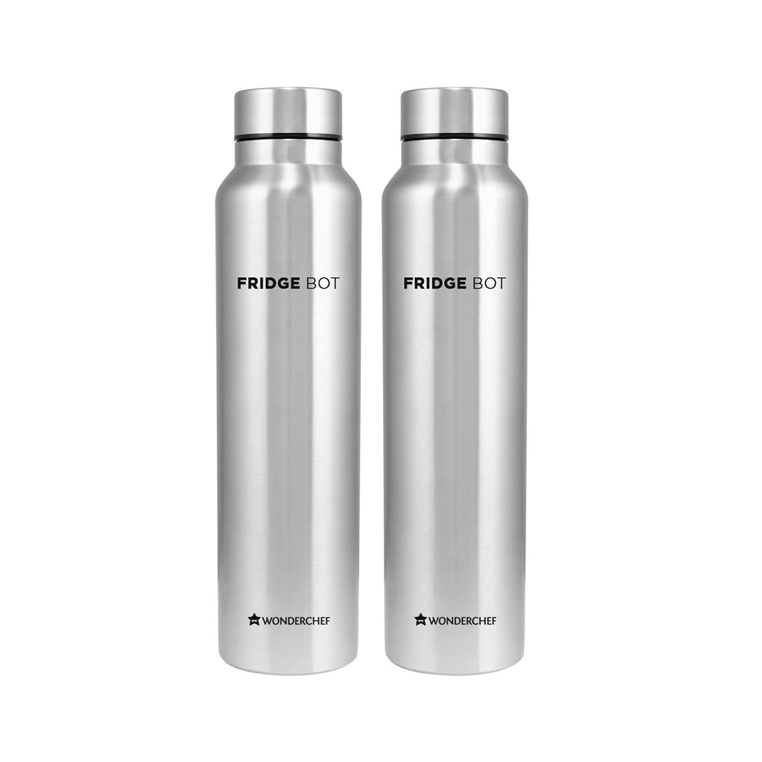 Stainless Steel Fridge-bot 1000 ml Each | Pack of 2 | Gift Box Packing | Single wall | Non-insulated | 304 Stainless Steel | Non Toxic | BPA free | Rust Free | Spill and Leak proof | Light weight | For Home & Office | Wide Mouth | 2 Years Warranty