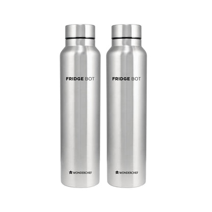 Stainless Steel Fridge-bot 1000 ml Each | Pack of 2 | Gift Box Packing | Single wall | Non-insulated | 304 Stainless Steel | Non Toxic | BPA free | Rust Free | Spill and Leak proof | Light weight | For Home & Office | Wide Mouth | 2 Years Warranty