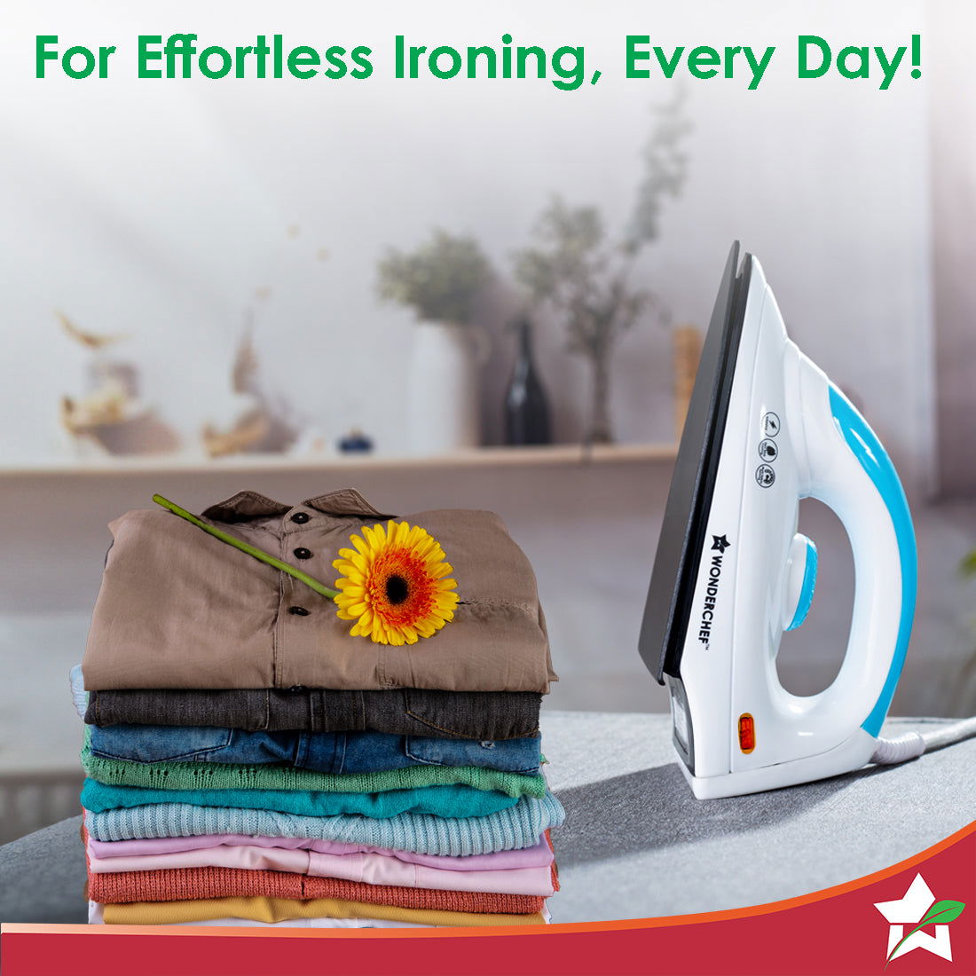 Wonderchef Swift Dry Iron | 1000W | Non-Stick Coated Sole Plate | Button Groove | Precision Tip | Temperature Control Di