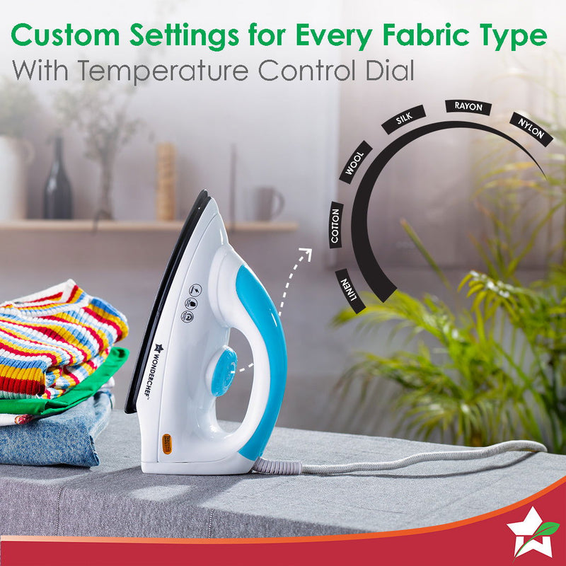 Wonderchef Swift Dry Iron | 1000W | Non-Stick Coated Sole Plate | Button Groove | Precision Tip | Temperature Control Di