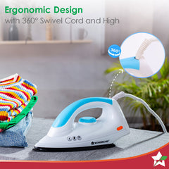 Wonderchef Swift Dry Iron | 1000W | Non-Stick Coated Sole Plate | Button Groove | Precision Tip | Temperature Control Di