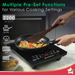 Wonderchef Swift Induction Cooktop with 8 Power Settings|2200 Watt Induction Cooktop| Pre-set Menus for Soups, Curries, Dals, Saute Masala|Crystal Glass Top Surface| LCD Digital Panel | Smart Touch Buttons|Compact & Portable Induction Cooktop-2