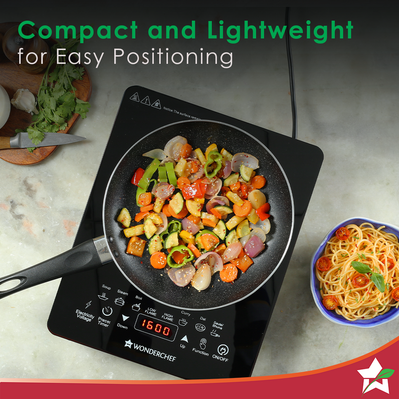 Wonderchef Swift Induction Cooktop with 8 Power Settings|2200 Watt Induction Cooktop| Pre-set Menus for Soups, Curries, Dals, Saute Masala|Crystal Glass Top Surface| LCD Digital Panel | Smart Touch Buttons|Compact & Portable Induction Cooktop-4