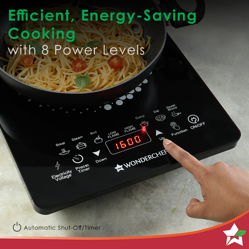 Wonderchef Swift Induction Cooktop with 8 Power Settings|2200 Watt Induction Cooktop| Pre-set Menus for Soups, Curries, Dals, Saute Masala|Crystal Glass Top Surface| LCD Digital Panel | Smart Touch Buttons|Compact & Portable Induction Cooktop-5