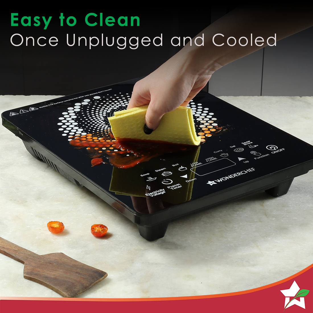 Wonderchef Swift Induction Cooktop with 8 Power Settings|2200 Watt Induction Cooktop| Pre-set Menus for Soups, Curries, Dals, Saute Masala|Crystal Glass Top Surface| LCD Digital Panel | Smart Touch Buttons|Compact & Portable Induction Cooktop-6