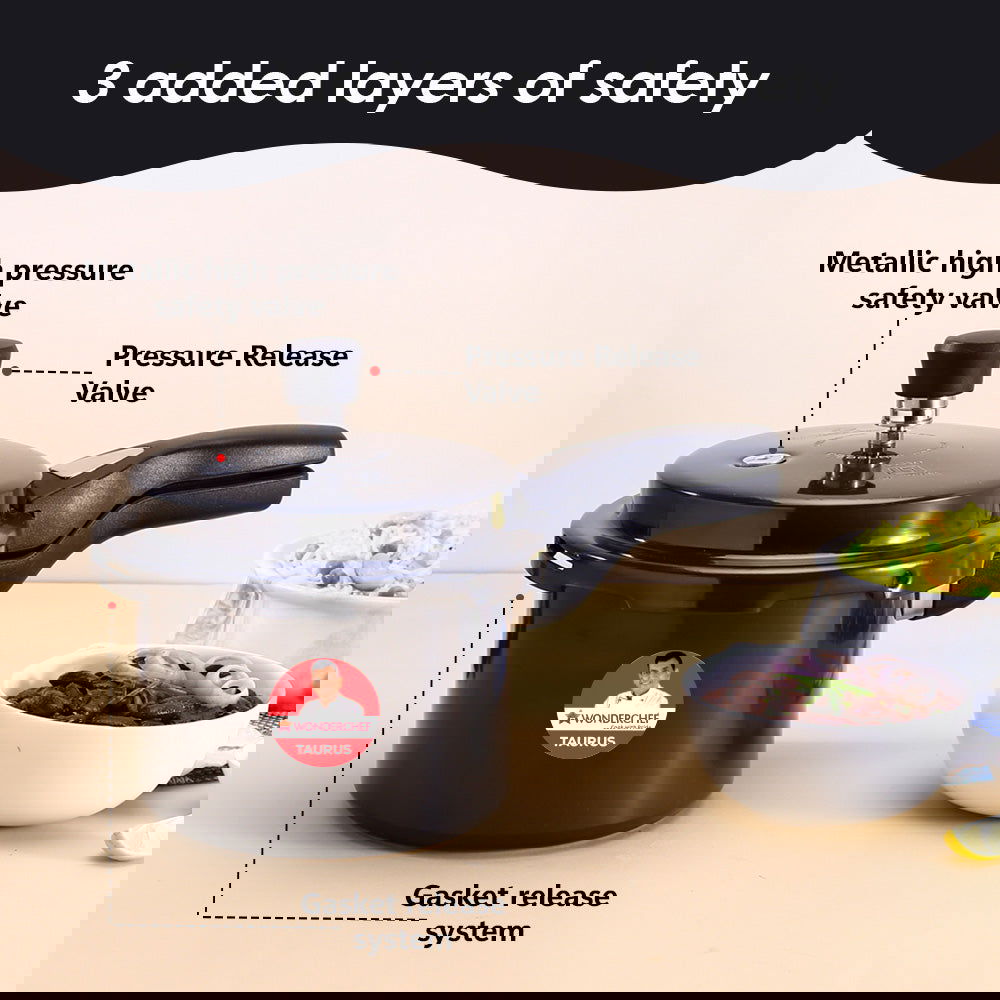 Taurus Hard Anodized 3L Outer Lid Pressure Cooker, SS Lid, Soft Touch Handles for Durability,  Induction Friendly, Black, 5 year warranty, ISI Certified