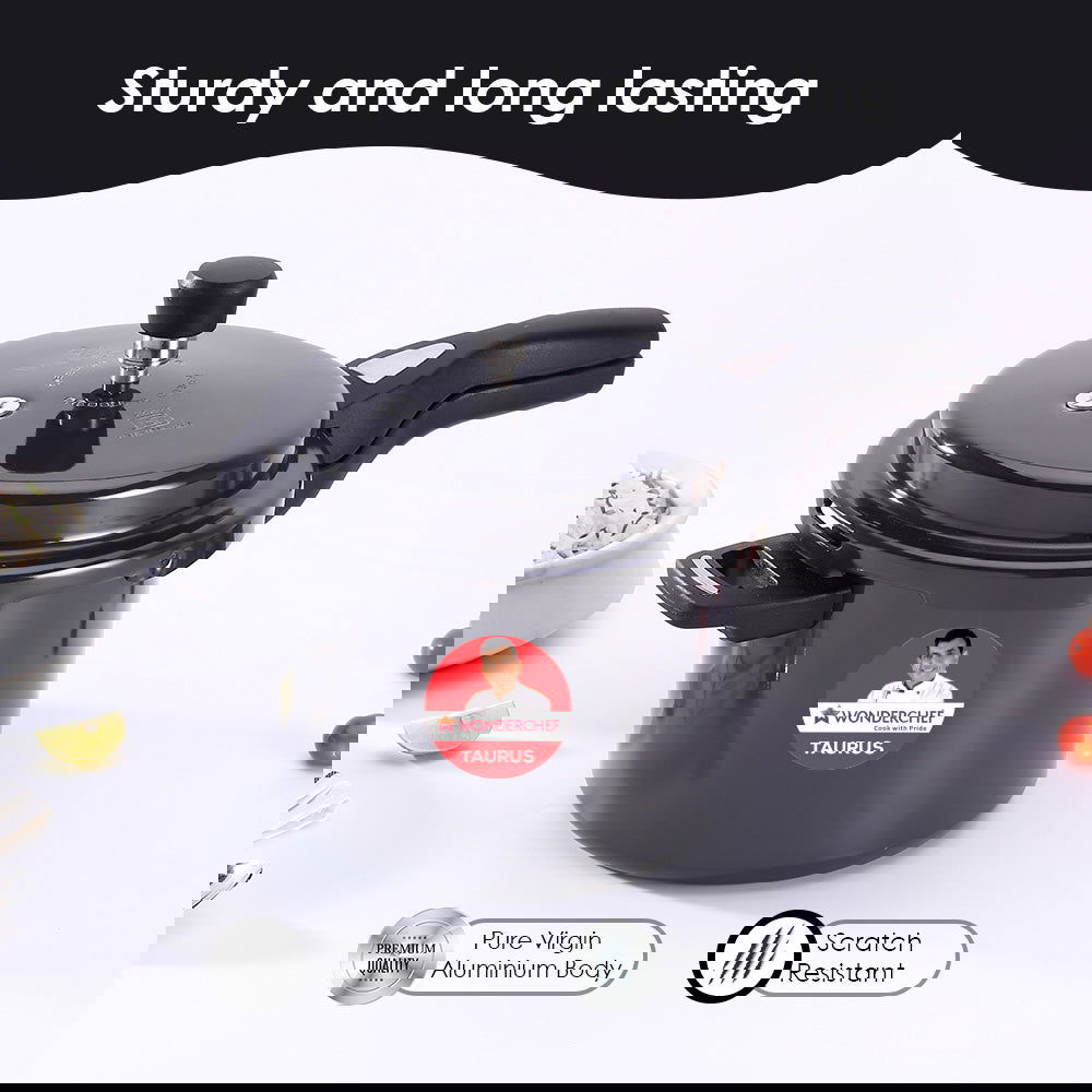 Taurus Hard Anodized 5L Outer Lid Pressure Cooker, SS Lid, Soft Touch Handles for Durability,  Induction Friendly, Black, 5 year warranty, ISI Certified