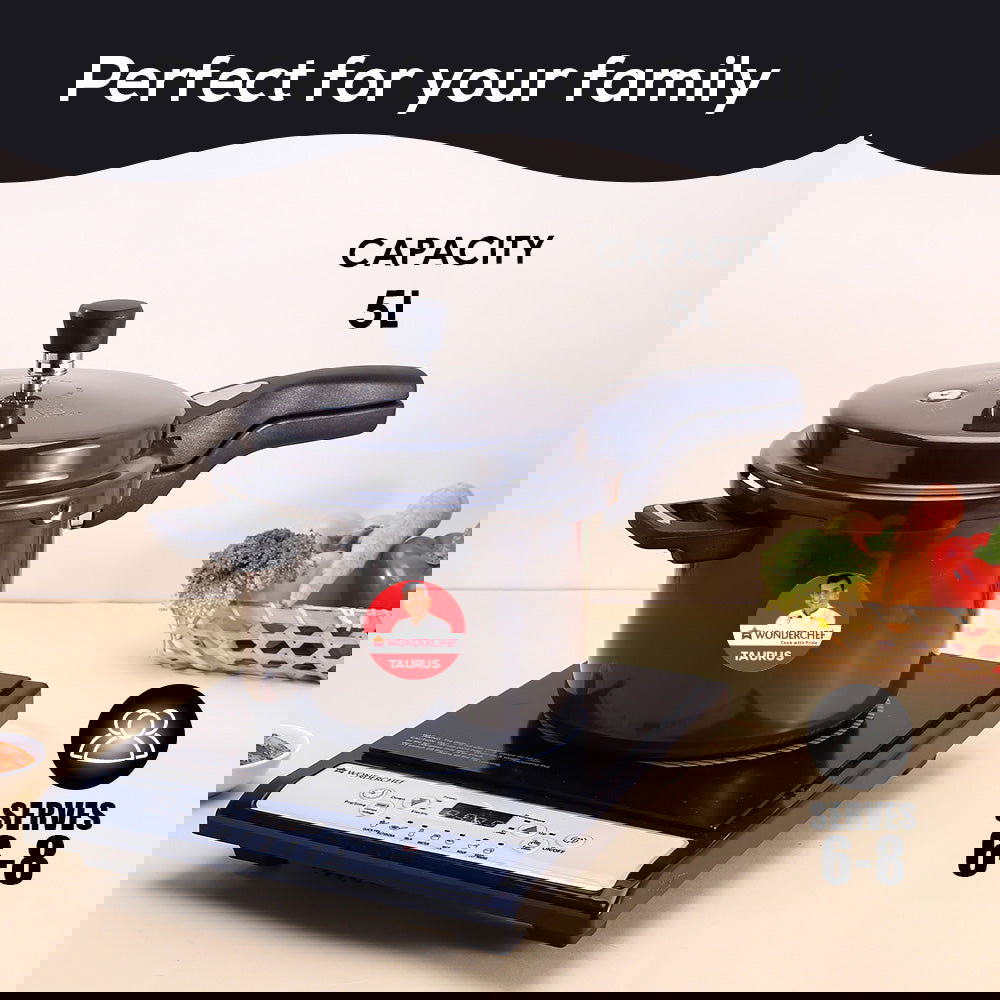 Taurus Hard Anodized 5L Outer Lid Pressure Cooker, SS Lid, Soft Touch Handles for Durability,  Induction Friendly, Black, 5 year warranty, ISI Certified