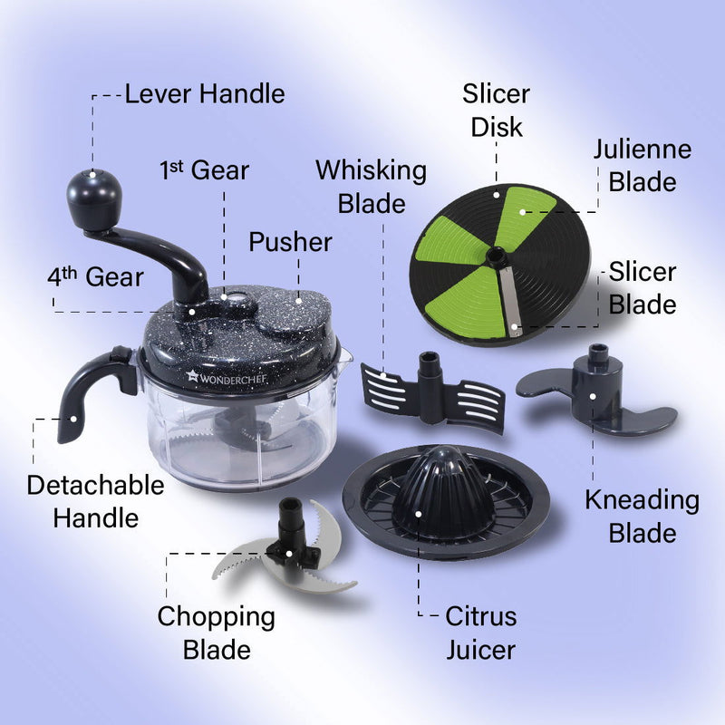 Wonderchef Turbo Dual Speed Food Processor, Multi-purpose, High Speed, Chop Vegetables, Julienne, Whisk, Slice, Mince, K