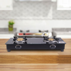 Wonderchef Ultima 2 Burner Manual Glass Gas Stove | 6mm Toughened Glass Gas Stove | Stainless Steel Drip Tray | Anti-Ski