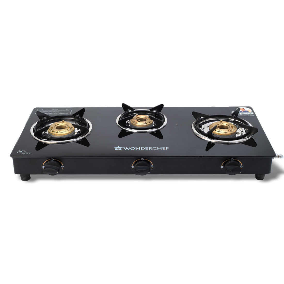 Wonderchef Ultima 3 Burner Manual Glass Gas Stove | 6mm Toughened Glass Gas Stove | Stainless Steel Drip tray | Anti-Ski