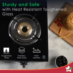 Wonderchef Ultima 3 Burner Manual Glass Gas Stove | 6mm Toughened Glass Gas Stove | Stainless Steel Drip tray | Anti-Ski