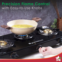 Wonderchef Ultima 3 Burner Manual Glass Gas Stove | 6mm Toughened Glass Gas Stove | Stainless Steel Drip tray | Anti-Ski