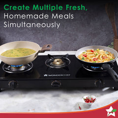 Wonderchef Ultima 3 Burner Manual Glass Gas Stove | 6mm Toughened Glass Gas Stove | Stainless Steel Drip tray | Anti-Ski