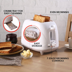 Wonderchef Ultima Pop-up Toaster with Lid Cover|700 Watt| 2 Bread Slice Automatic Pop-up Electric Toaster for Kitchen| 7- Level Browning Controls|Wide Bread Slots| Auto Shut Off|Mid Cycle Cancel Feature| Removable Crumb Tray| Easy to Clean| White-5