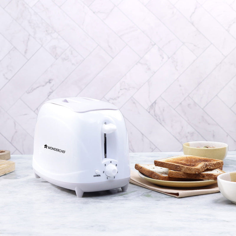Wonderchef Ultima Pop-up Toaster with Lid Cover|700 Watt| 2 Bread Slice Automatic Pop-up Electric Toaster for Kitchen| 7- Level Browning Controls|Wide Bread Slots| Auto Shut Off|Mid Cycle Cancel Feature| Removable Crumb Tray| Easy to Clean| White-6